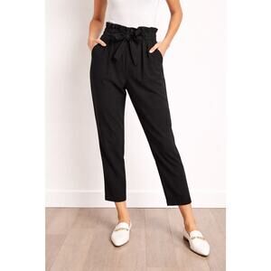 MANGO Basics Pants Womens S Black Paperbag Tie Waist Cropped Travel